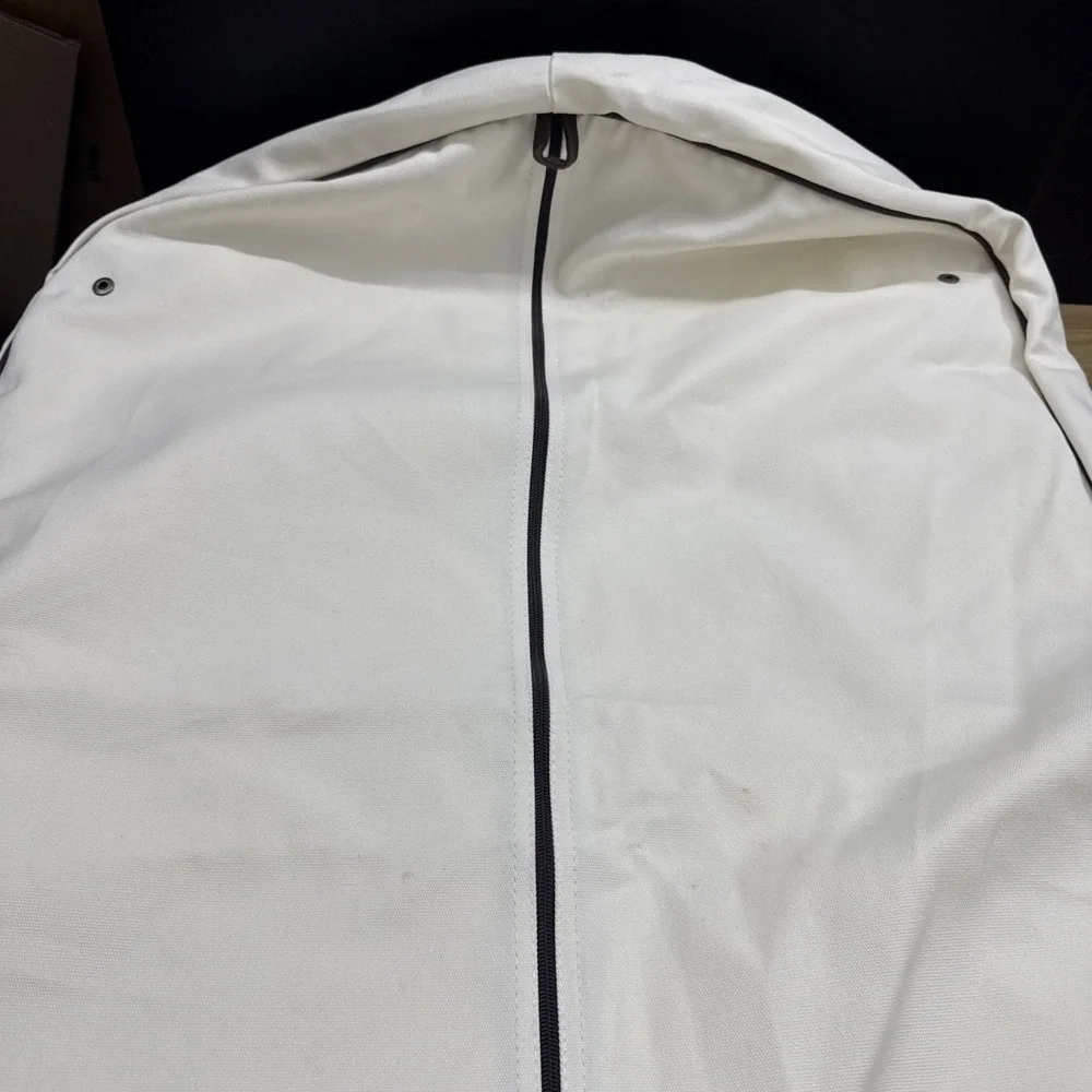 Hermès White Garment Bag Brown Trim Logo Zipper Closure Handles large 61x26 - Picture 3 of 5